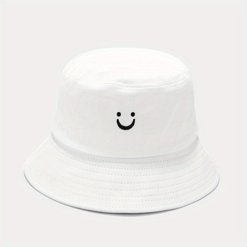 Unisex Smile Embroidery Sunshade Bucket Hat for Outdoor Travel