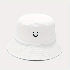 Unisex Smile Embroidery Sunshade Bucket Hat for Outdoor Travel