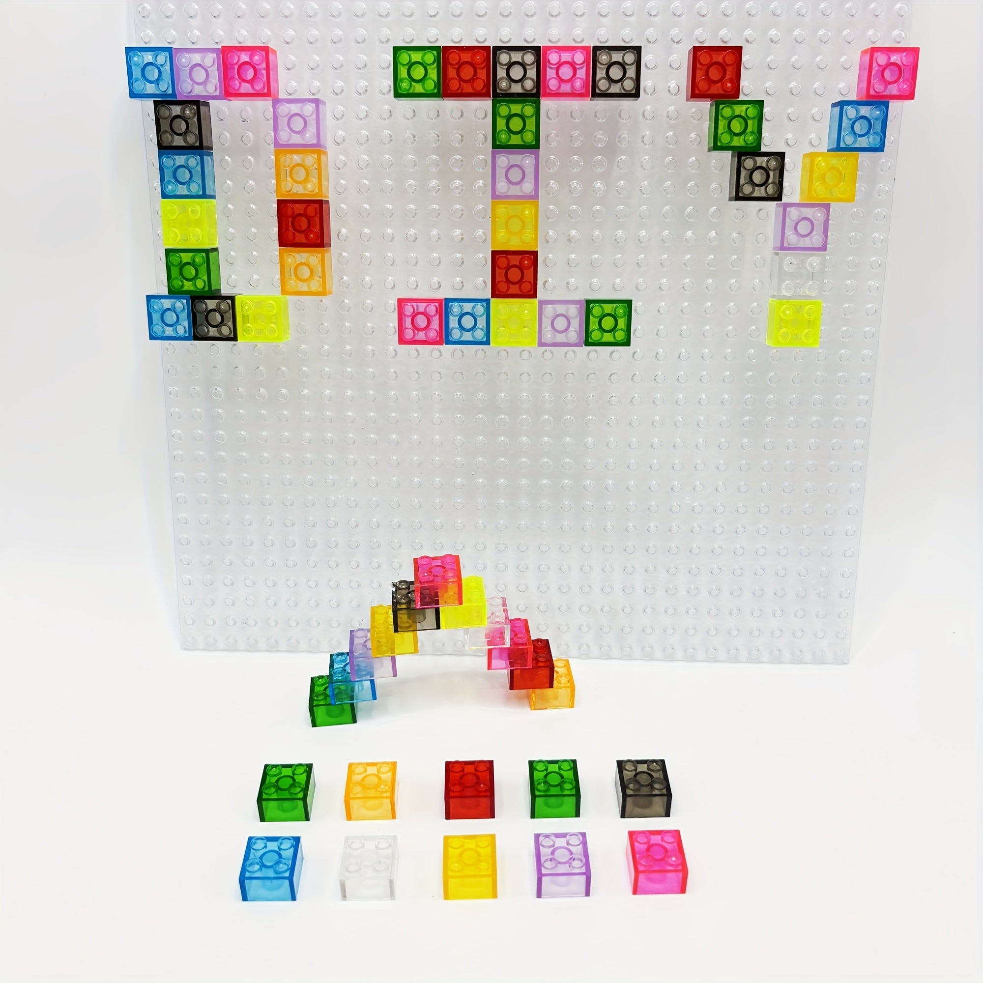 50pcs Multicolor Transparent Blocks for 2 x 2 Studs Hole Building Bricks
