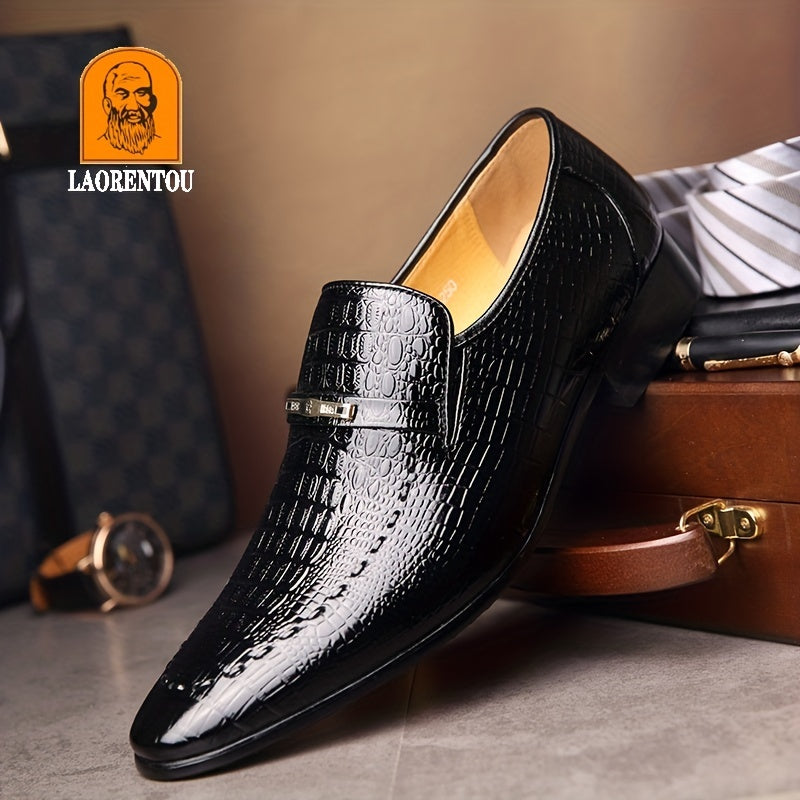 Crocodile Embossed Leather Dress Shoes for Men Lightweight Formal