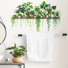 Tropical Green Plant Leaves Potted Vine Decal Stickers Home Wall Decor Set