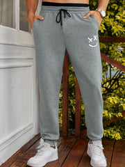 Men's Smiling Face Graphic Drawstring Sweatpants for Exercise