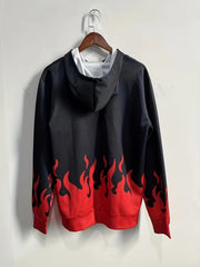 Flame Print Hoodies Men Graphic Hoodie Loose Pullover