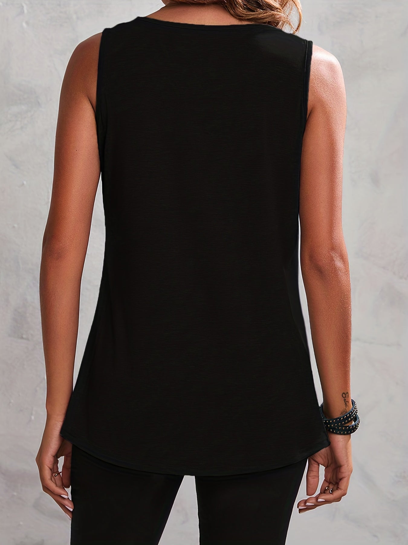 Pleated Tank Top Crew Neck Sleeveless Summer Top