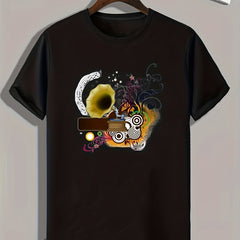 Music Print Men's Sports T-Shirt for Fitness Activities