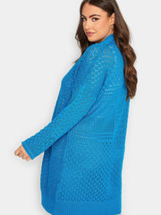 Solid Hollow Out Open Front Cardigan