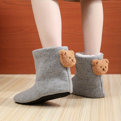 3D Teddy Bear Slipper Boots Plush Lined Winter Home Slippers