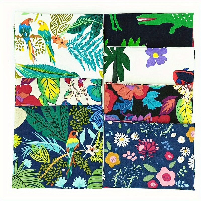 7pcs Rainforest Plant Pattern Cotton Fabric for DIY Doll Bedding Patchwork