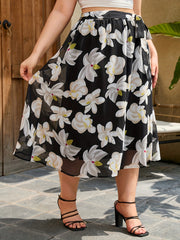 Floral Print Layered A-line Skirt with Belt