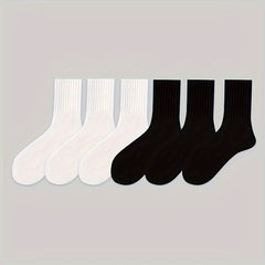 6 Pairs Men's Solid Crew Socks Breathable Casual Unisex Outdoor Socks