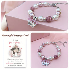 Princess Crown Charm Beaded Bracelet Gift Girls