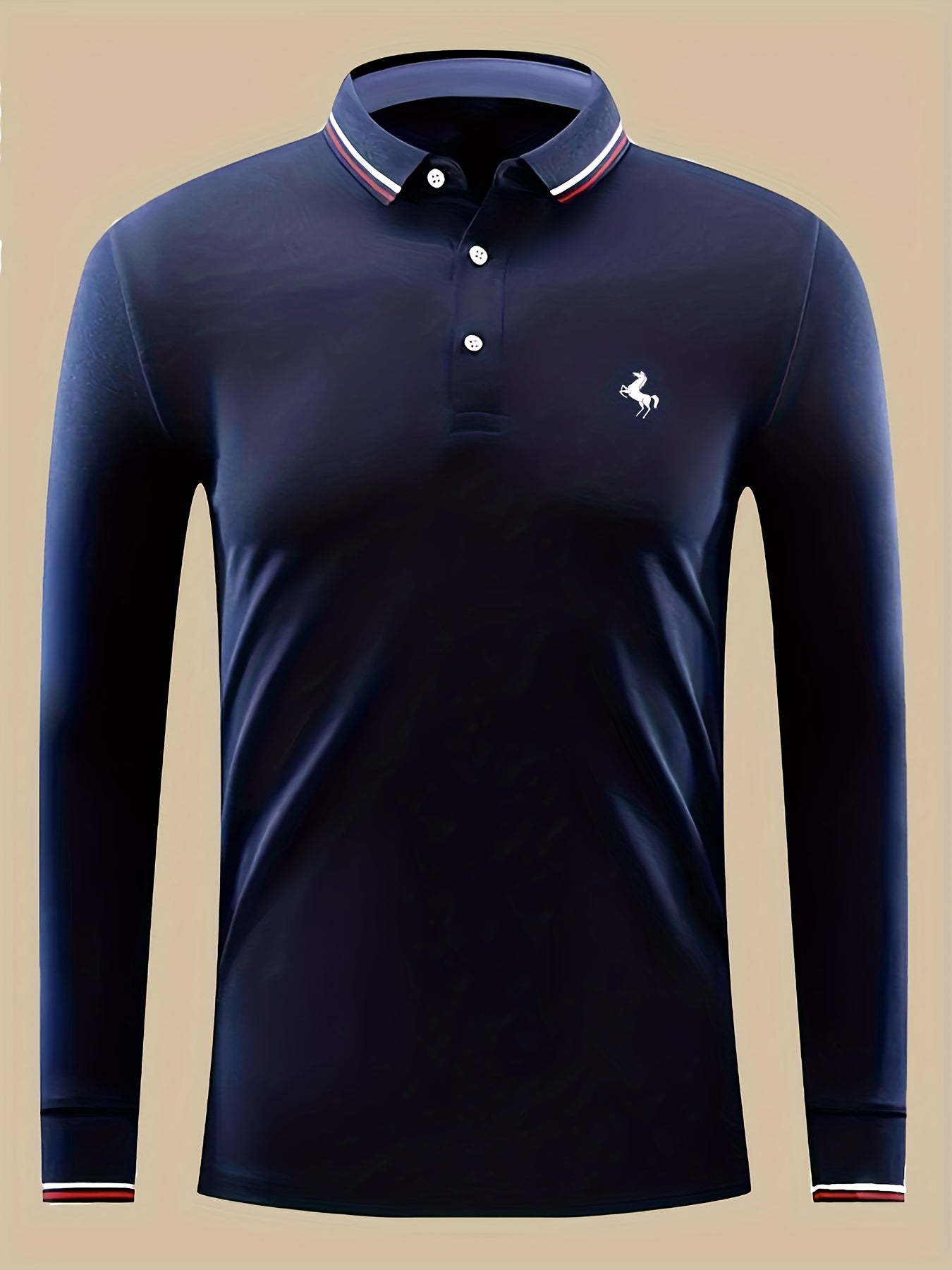 Men's Horse Print Lightweight Long Sleeve Polo Shirt
