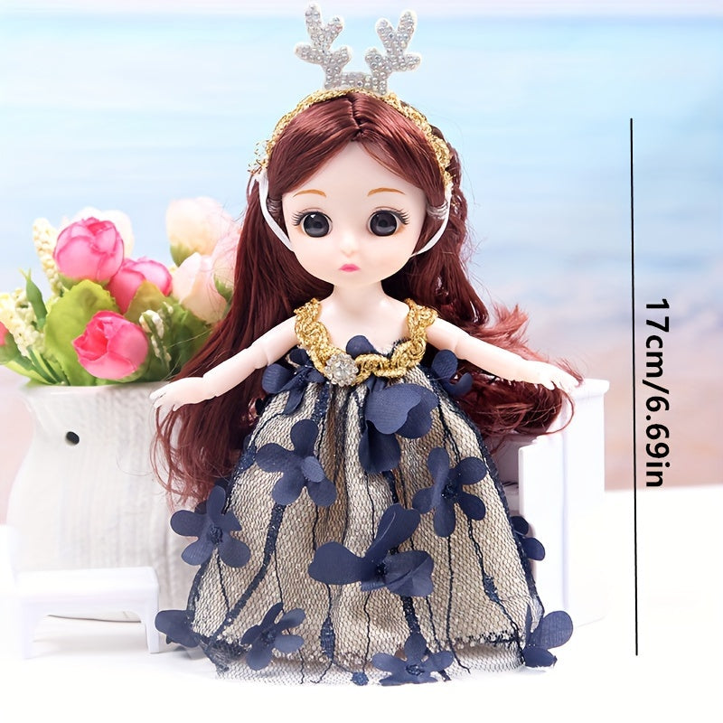 6.69in 13 Joints 3D Eyes Princess Doll Toy Set Christmas Gift