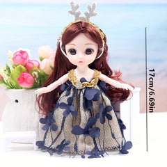 6.69in 13 Joints 3D Eyes Princess Doll Toy Set Christmas Gift