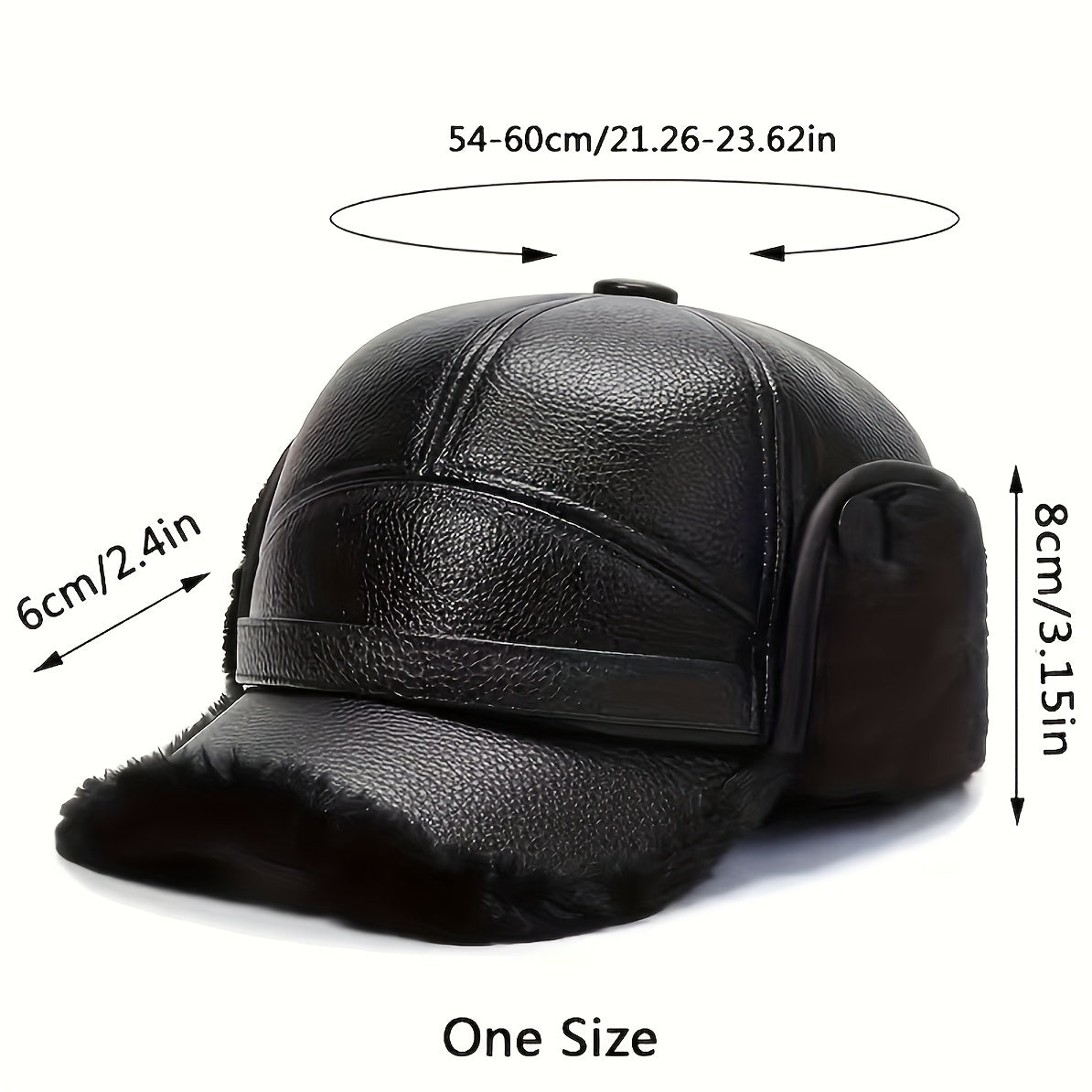 Winter Baseball Cap with Earflaps Faux Leather Warm Dad Hat