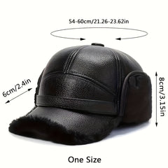 Winter Baseball Cap with Earflaps Faux Leather Warm Dad Hat