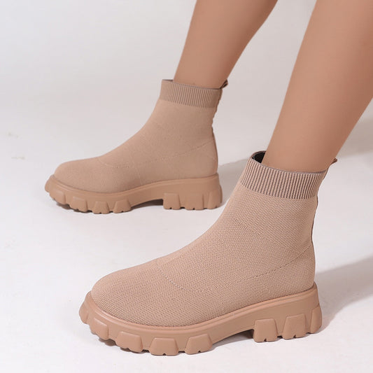 Women's Knit Ankle Socks Boots Platform Slip On Boots