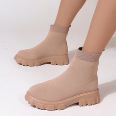Women's Knit Ankle Socks Boots Platform Slip On Boots