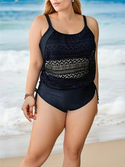 Lace Cut Out Cami Top & Lace Up Side Panty Swimsuit Set