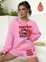 Women's Plus Size Hand & Letter Print Sweatshirt & Shorts Set