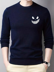 Men's Knitted Sweater Monster Face Pattern Warm Crew Neck Pullover