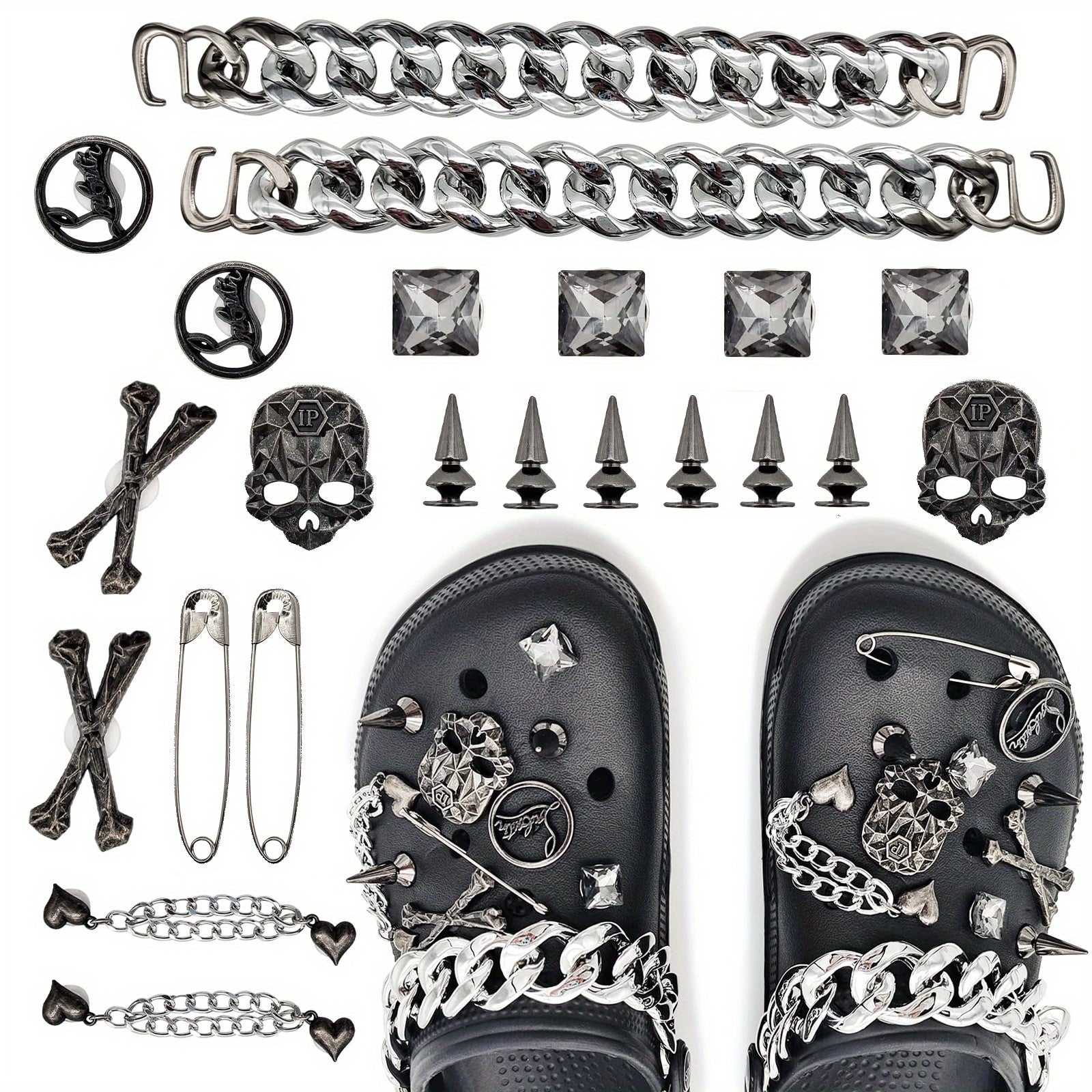 22pcs Gothic Shoe Charms for Clogs Garden Shoes Decoration Adults