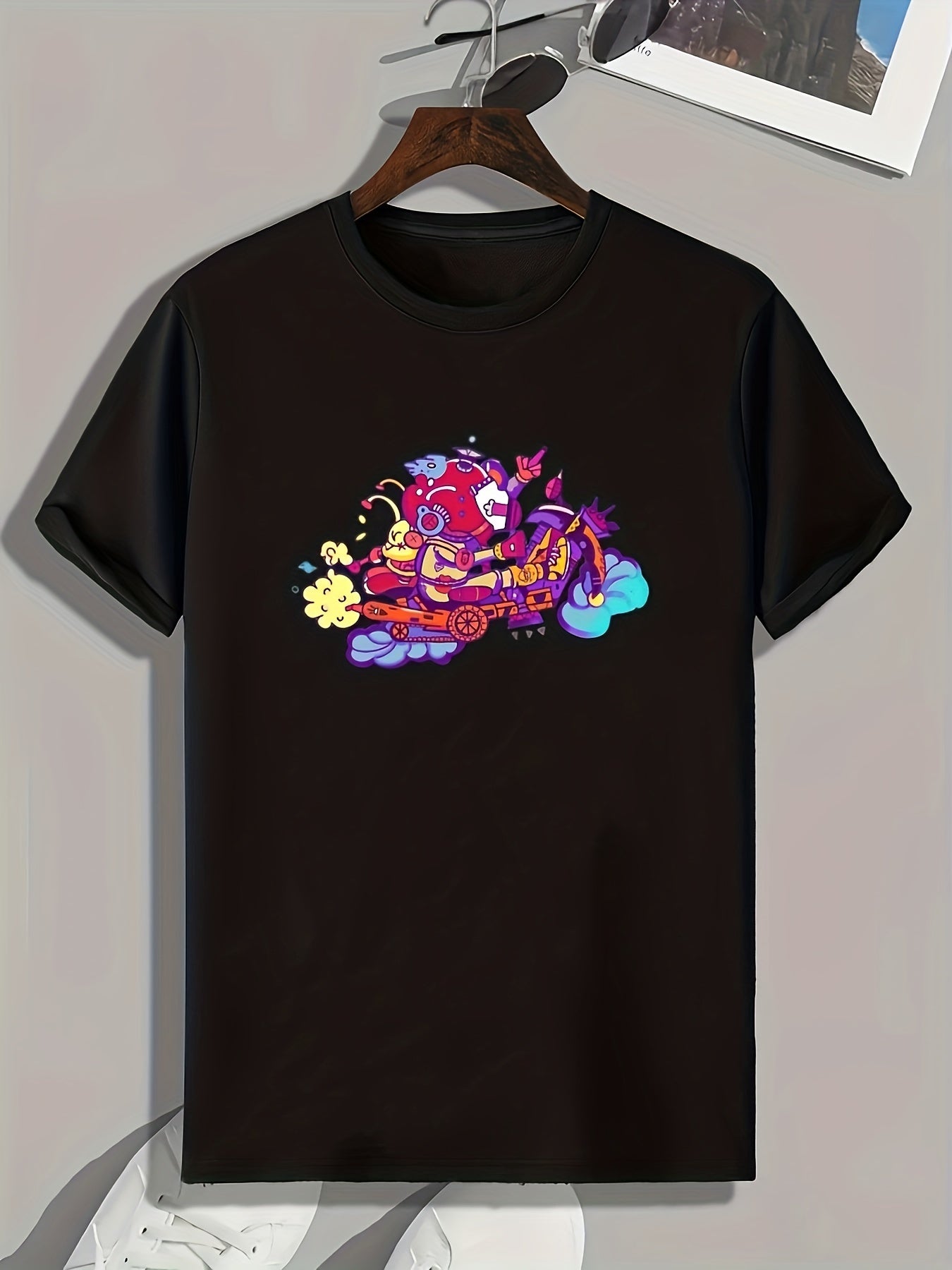 Anime Cartoon Print Men's Graphic Tee for Summer