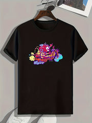 Anime Cartoon Print Men's Graphic Tee for Summer