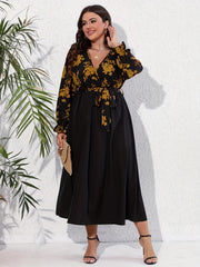 Colorblock Floral Print Surplice Neck Dress