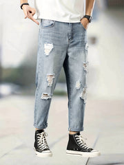 Men's Ripped Jeans Distressed Denim Pants Street Style