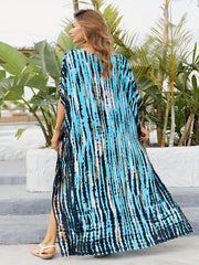 Tie Dye Bat Sleeve V Neck Cover Up Dress