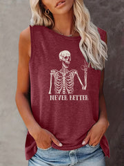 Skull Print Crew Neck Tank Top Sleeveless Casual Summer Women's Clothing