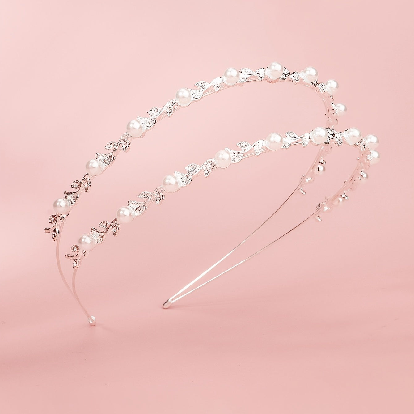 Double Layer Faux Pearls Crown Headband With Rhinestones