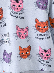 Girls Sweatshirt CATS ARE ALWAYS Print Long Sleeve Pullover Top