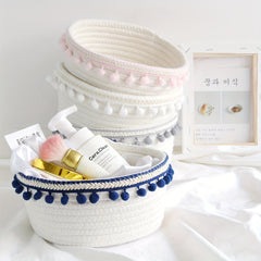 Cotton Rope Storage Basket Ethnic Tassel Storage Frame