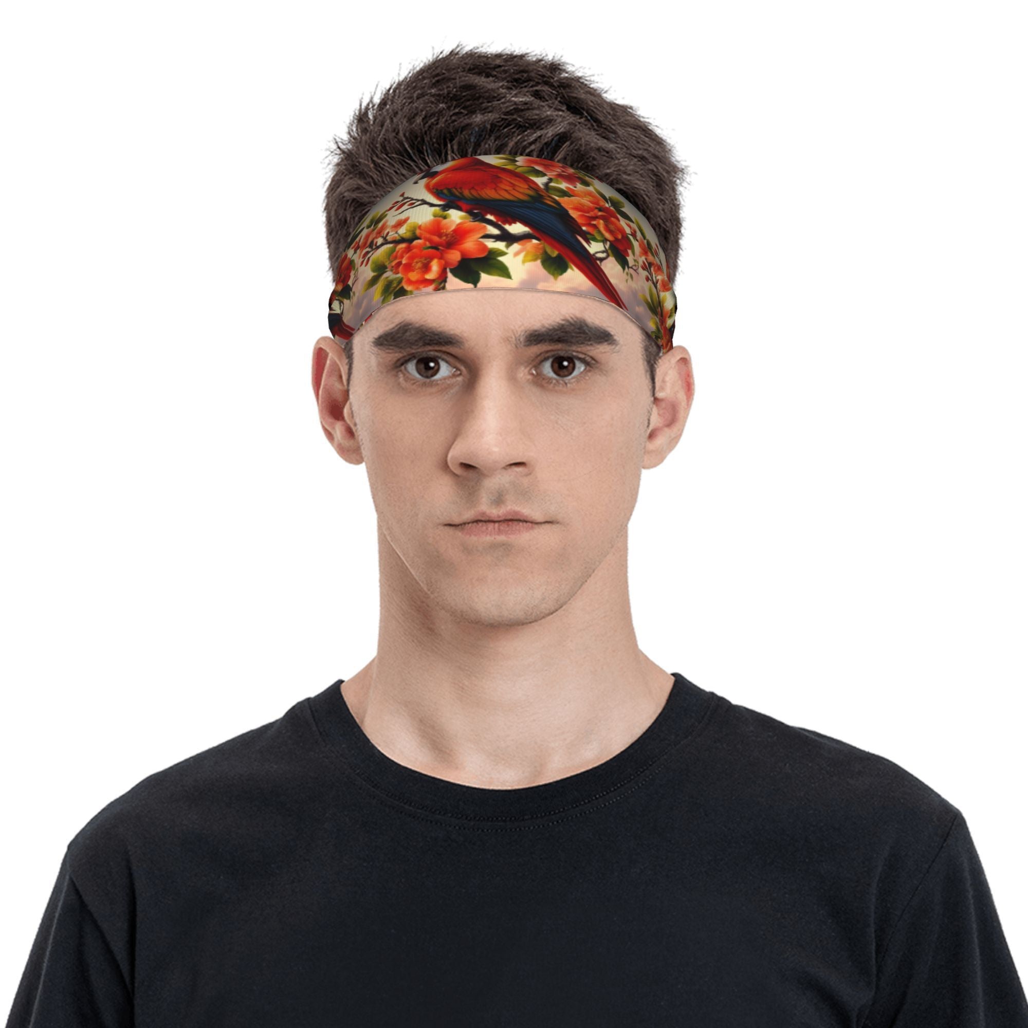 Floral & Bird Print Sports Headband Sweat Wicking Polyester for Yoga Gym Running