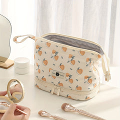 Large Capacity Double Layer Toiletry Bag with Brush Pouch