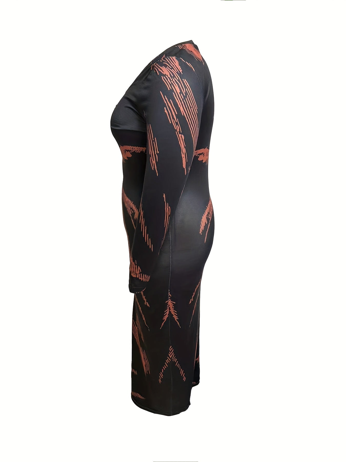 Sexy Dress Random Print Long Sleeve Bodycon Midi Maxi Dress