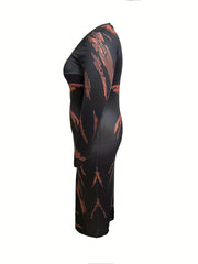 Sexy Dress Random Print Long Sleeve Bodycon Midi Maxi Dress