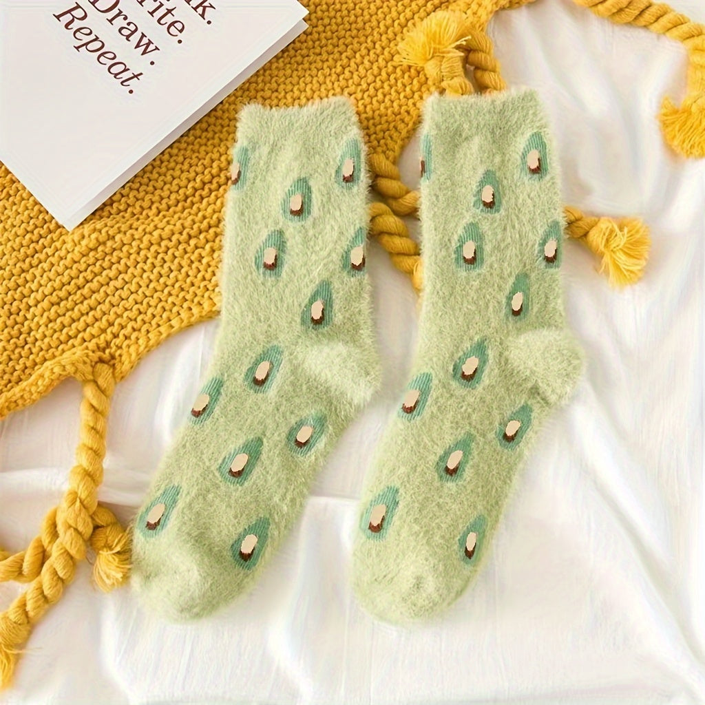 Cozy Fruit Pattern Crew Socks Women's Stockings