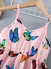Girls V-neck Butterfly Pattern Cami Dress For Party