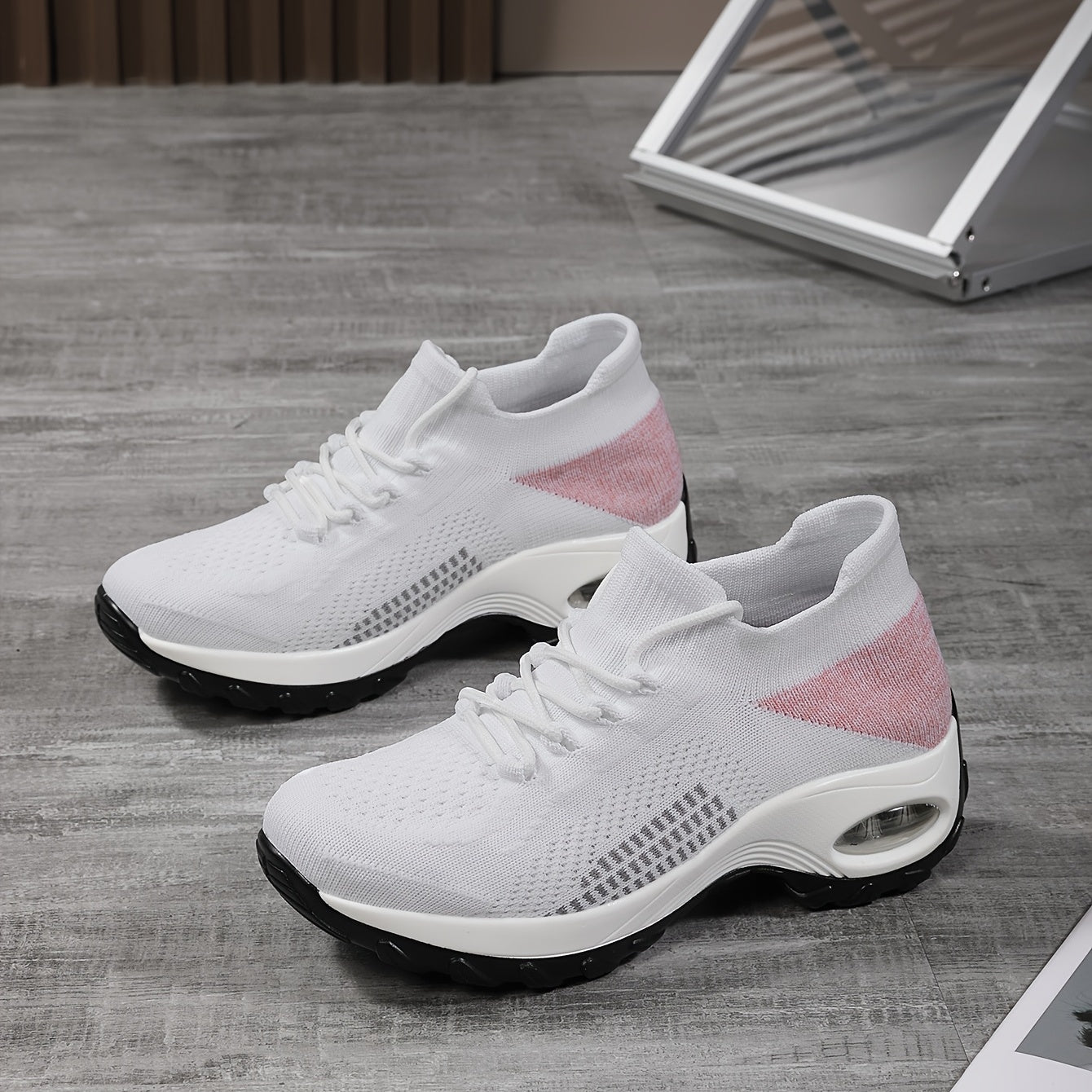 Women's Air Cushion Lace up Knit Socks Sneakers Comfort Platform Walking Shoes