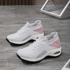 Women's Air Cushion Lace up Knit Socks Sneakers Comfort Platform Walking Shoes