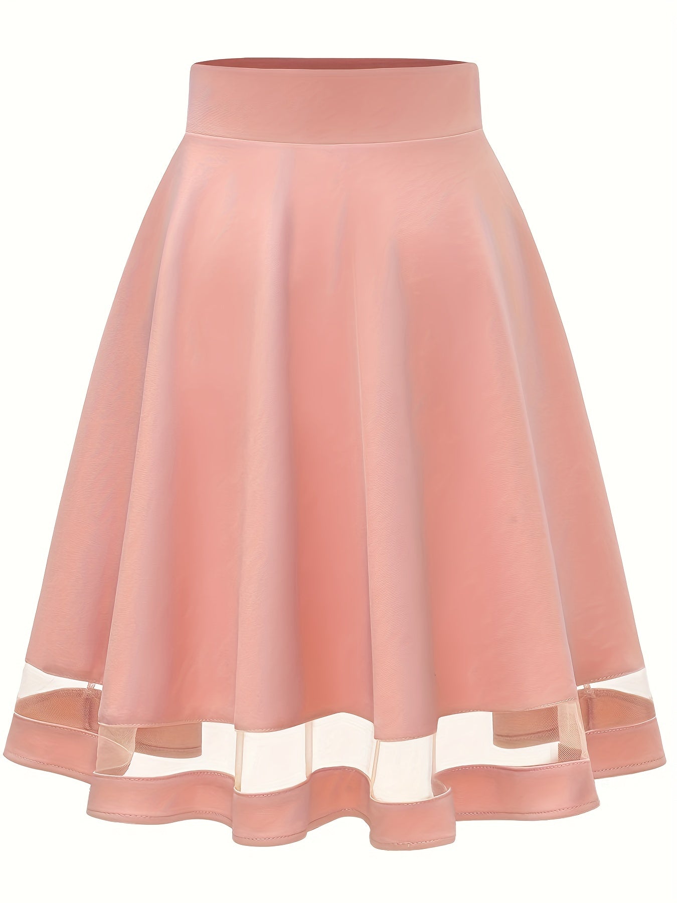 Mesh Splicing Skater Skirts High Waist A Line Solid Skirts