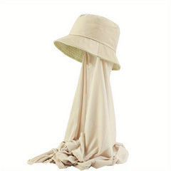 Women Bucket Cap With Hijab Solid Casual Basin Hat Breathable Scarf