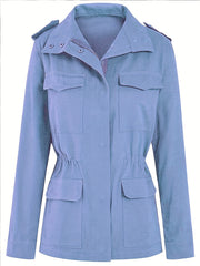 Solid Cargo Jacket Casual Long Sleeve Outerwear Women's Clothing