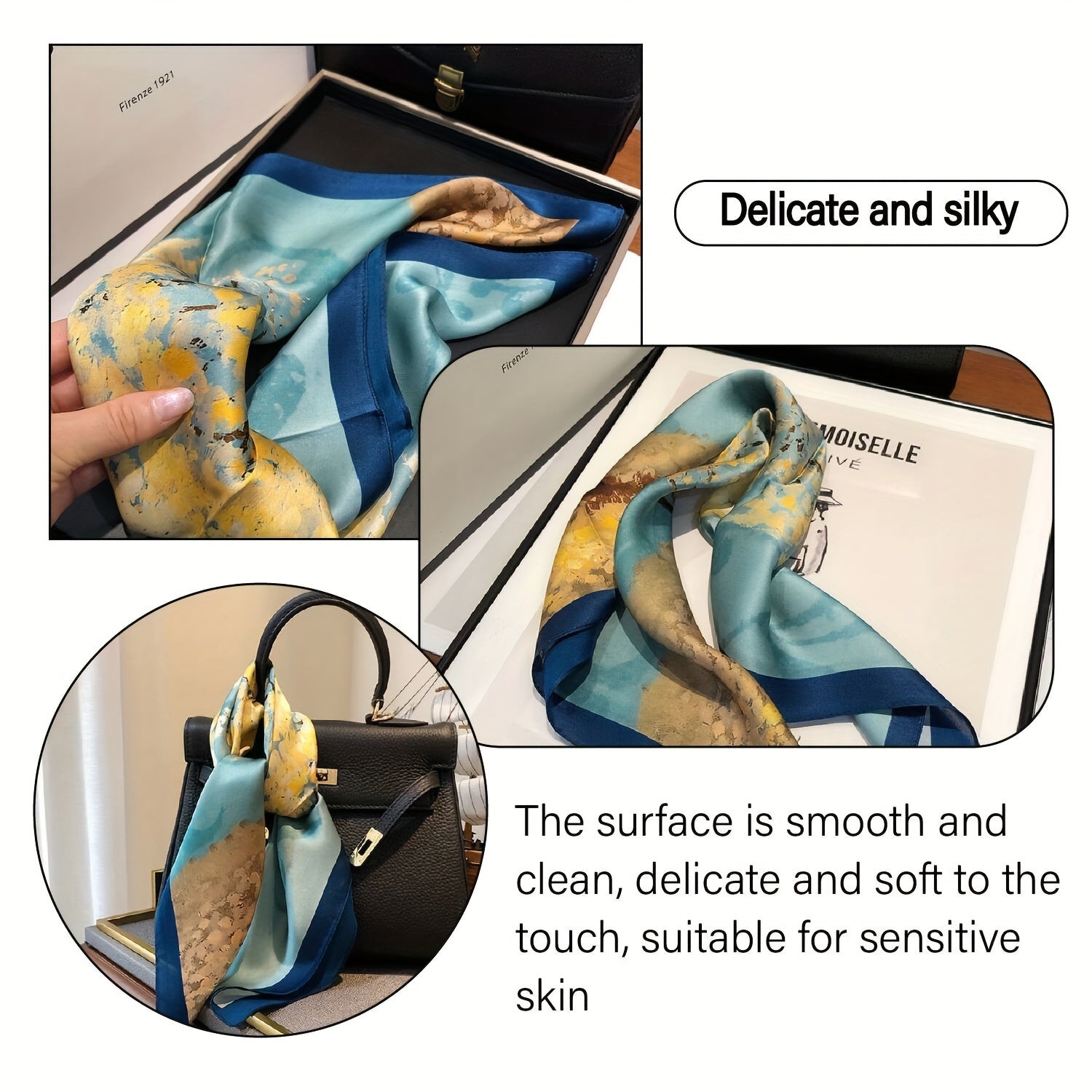Square Scarf Silk Feeling Headband Satin Neck Scarf Hair Scarf For Women