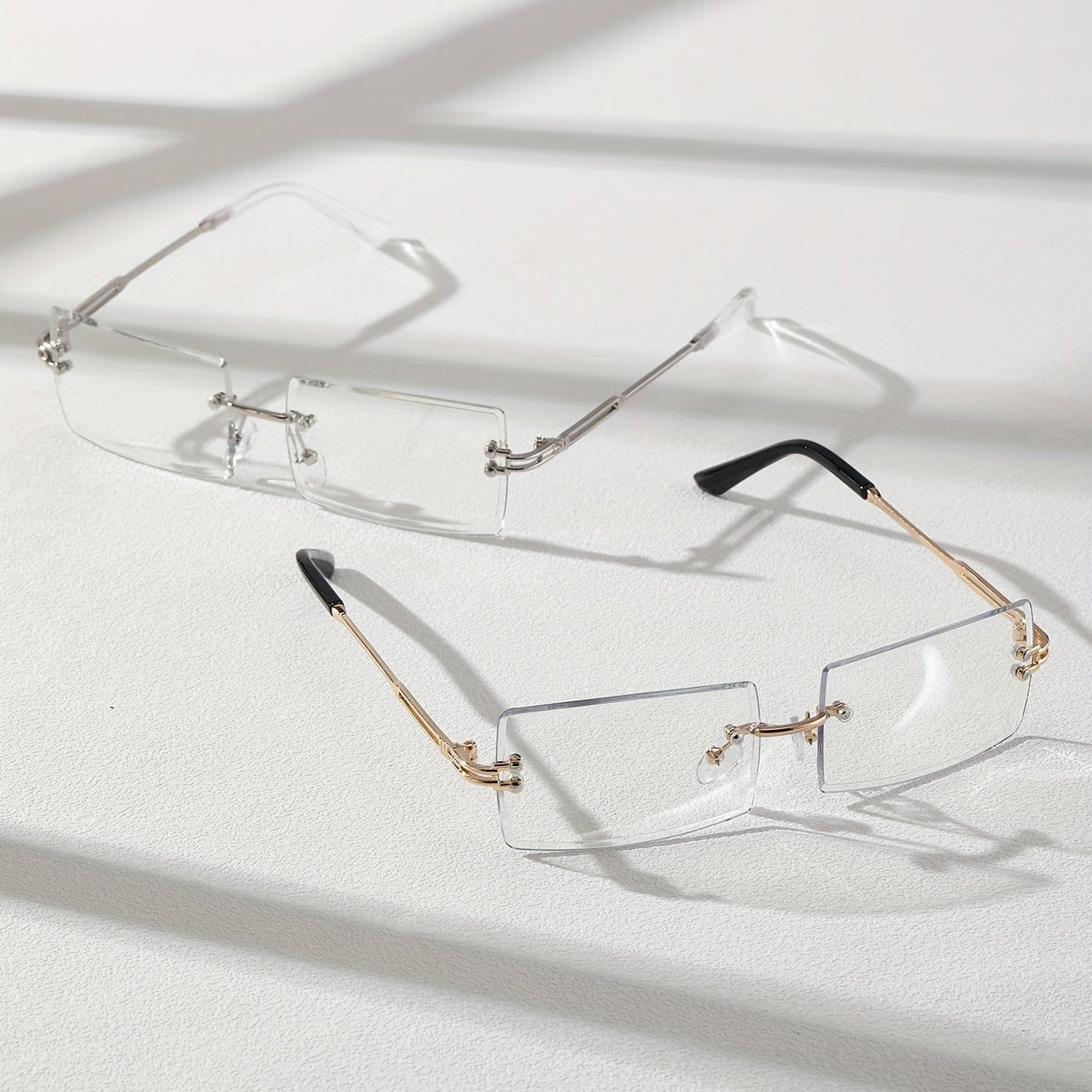 2 Pack Men's Metal Rimless Casual Sunglasses Flat Lens