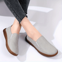 Floral Embroidered Loafers Lightweight Faux Leather Flats Slip On Shoes