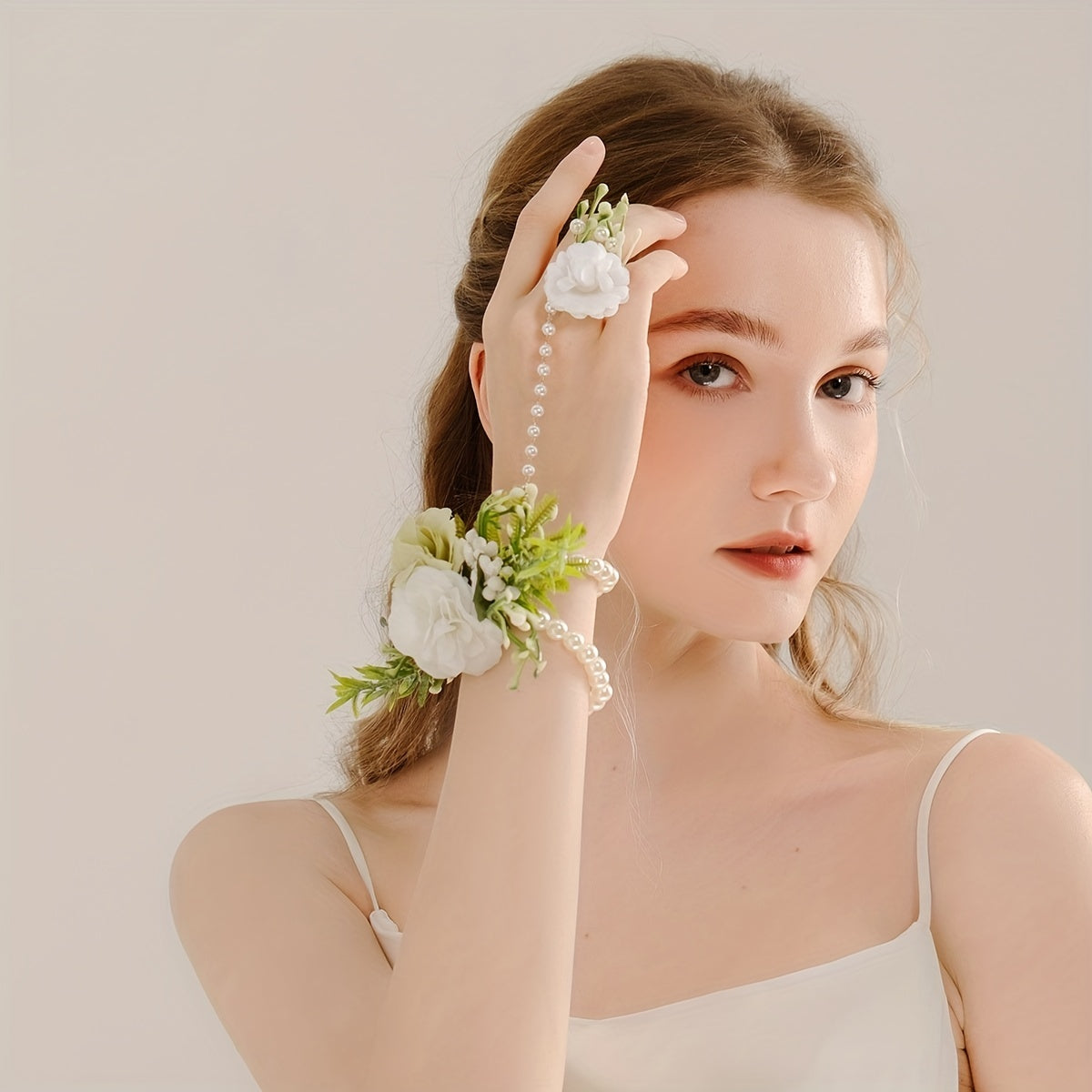 Rose Girls Bridesmaid Wrist Flowers Faux Pearl Bracelet Wedding
